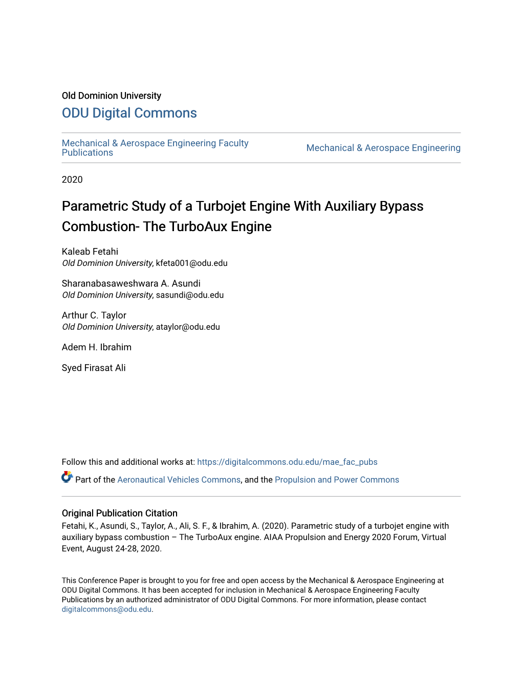 Parametric Study of a Turbojet Engine with Auxiliary Bypass Combustion- the Turboaux Engine