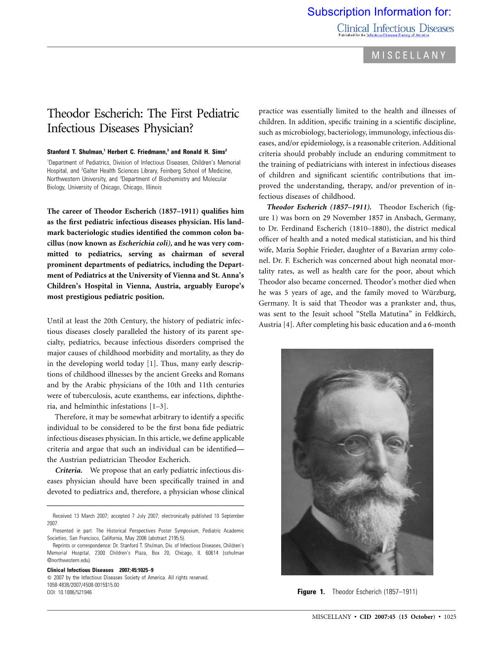 Theodor Escherich: the First Pediatric Practice Was Essentially Limited to the Health and Illnesses of Children