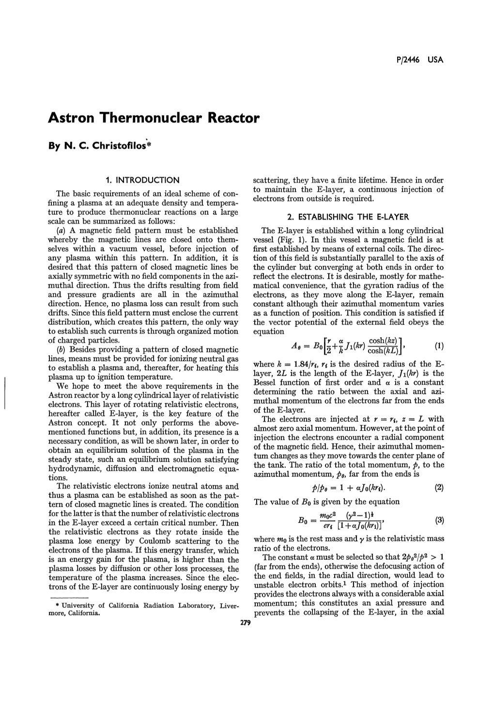 Astron Thermonuclear Reactor