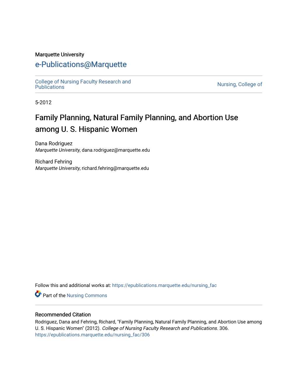 Family Planning, Natural Family Planning, and Abortion Use Among U