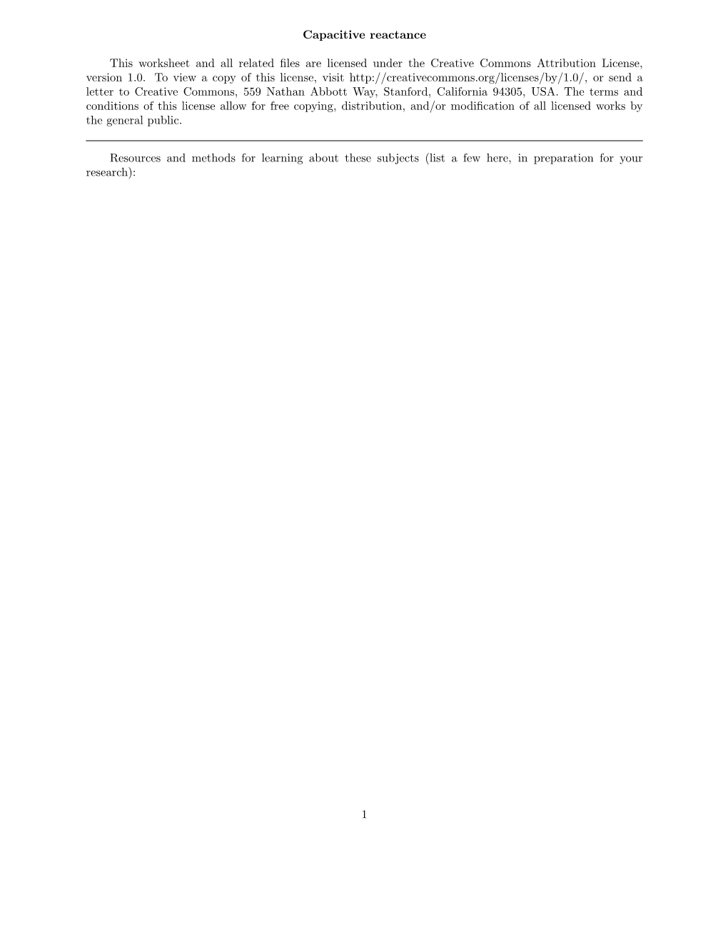 Capacitive Reactance This Worksheet and All Related Files Are Licensed