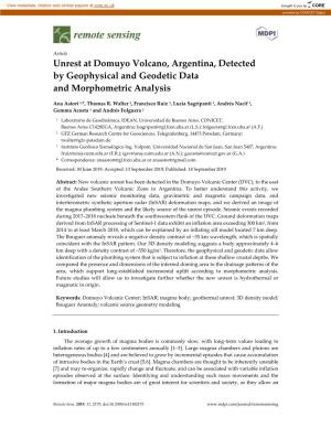 Unrest at Domuyo Volcano, Argentina, Detected by Geophysical and Geodetic Data and Morphometric Analysis