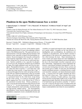 Plankton in the Open Mediterranean Sea: a Review