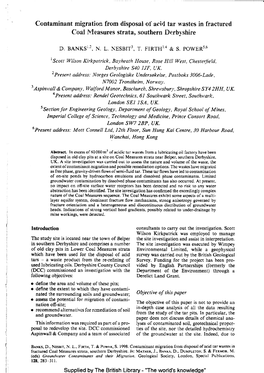 Contaminant Rnigration from Disposal of Acid Tar N'astes in Fractured Coal