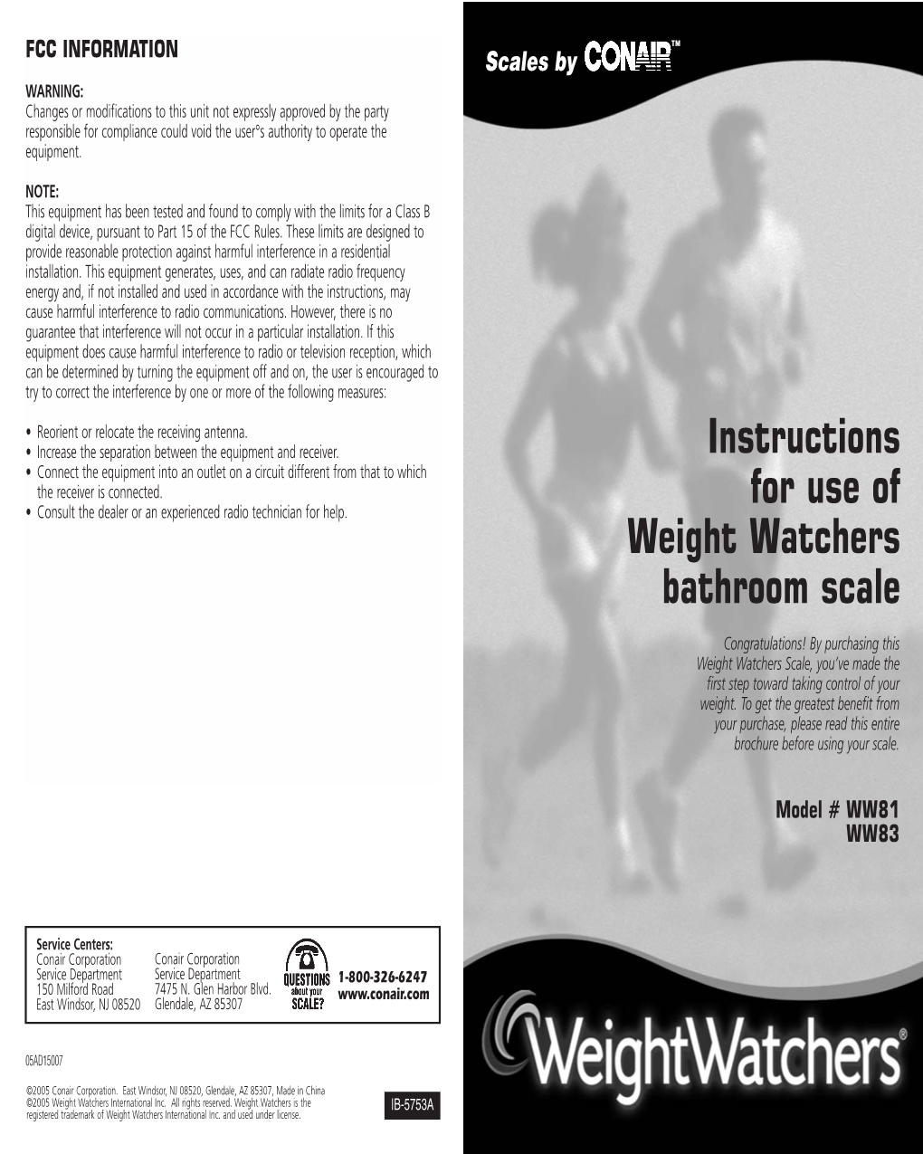 Instructions for Use of Weight Watchers