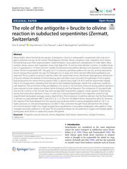 The Role of the Antigorite + Brucite to Olivine Reaction in Subducted