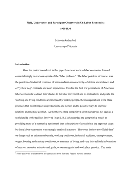 Field, Undercover, and Participant Observers in US Labor Economics