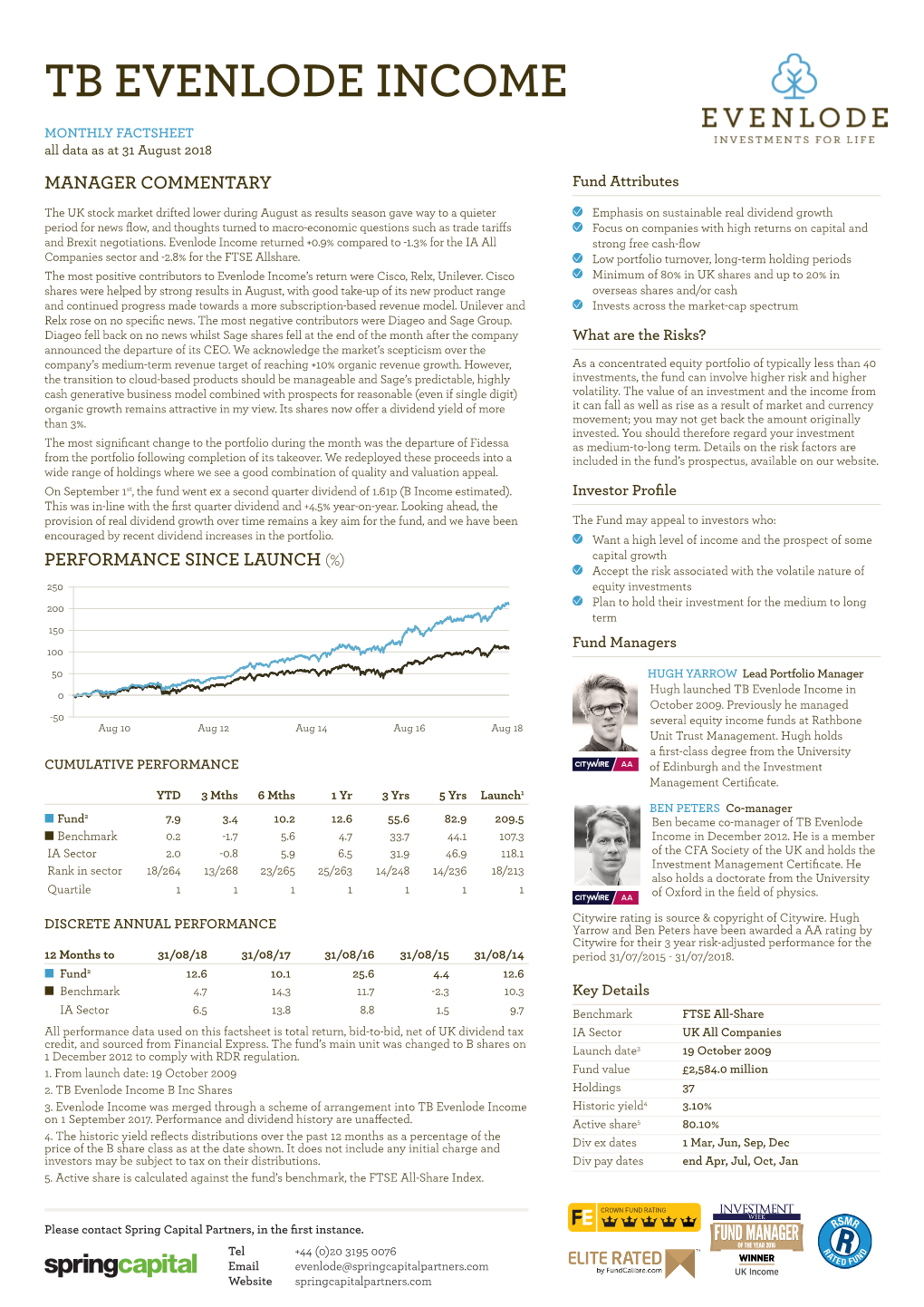 Evenlode Income Factsheet August 2018