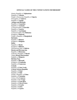 OFFICIAL NAMES of the UNITED NATIONS MEMBERSHIP Islamic