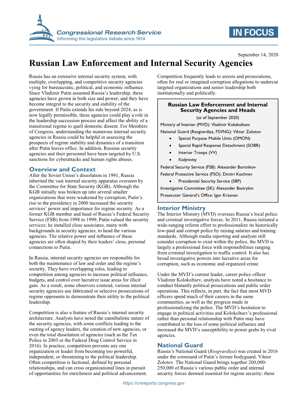 Russian Law Enforcement and Internal Security Agencies