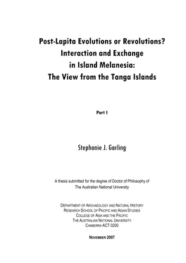 Post-Lapita Evolutions Or Revolutions? Interaction and Exchange in Island Melanesia: the View from the Tanga Islands