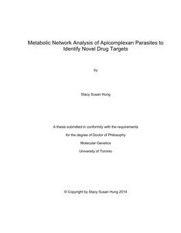 Metabolic Network Analysis of Apicomplexan Parasites to Identify Novel Drug Targets