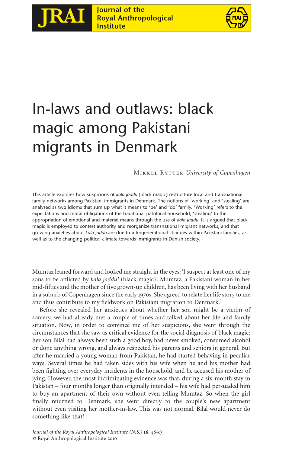 In-Laws and Outlaws: Black Magic Among Pakistani Migrants in Denmark