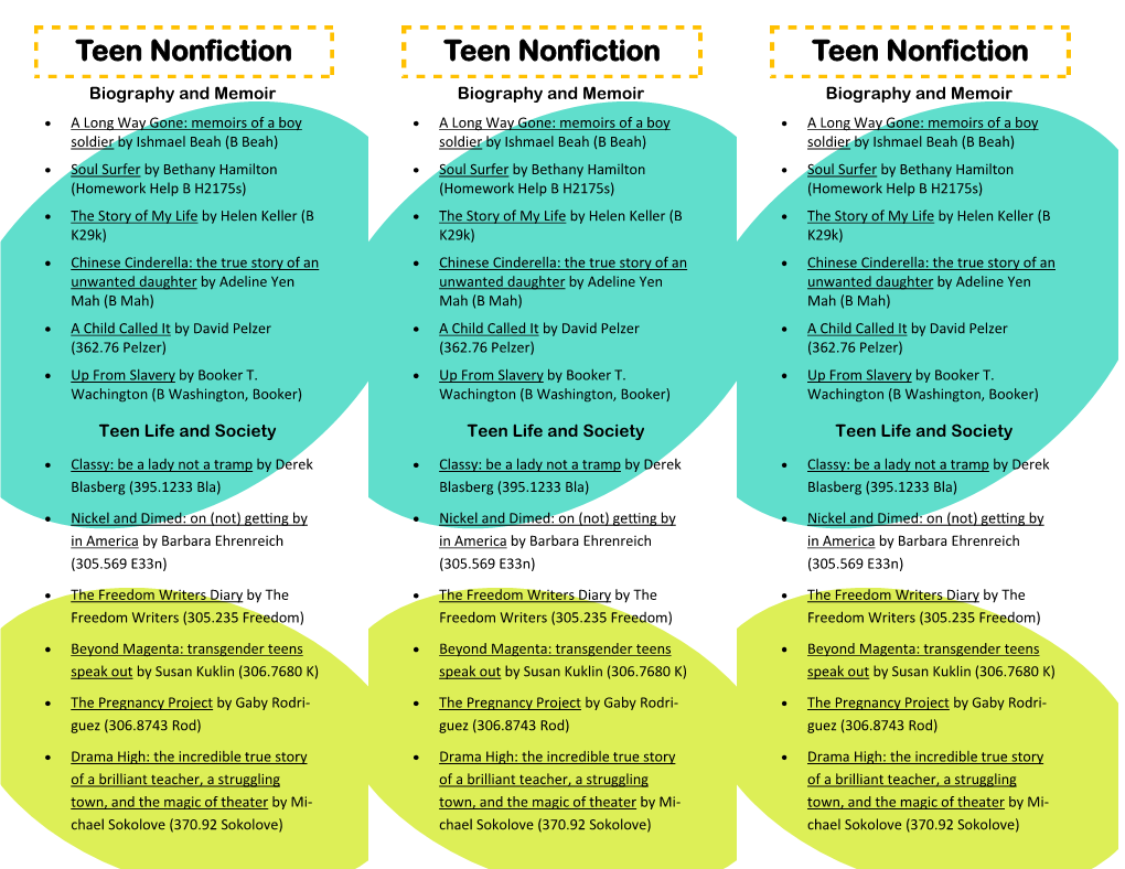 Teen Nonfiction Teen Nonfiction Teen Nonfiction