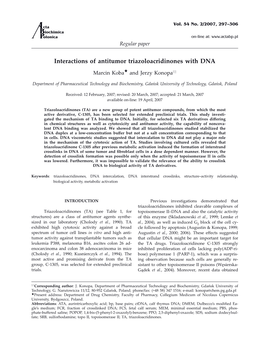 Interactions of Antitumor Triazoloacridinones with DNA