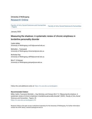 A Systematic Review of Chronic Emptiness in Borderline Personality Disorder