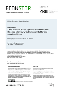 An Invited-Then-Rejected Interview with Shimshon Bichler and Jonathan Nitzan, Working Papers on Capital As Power, No