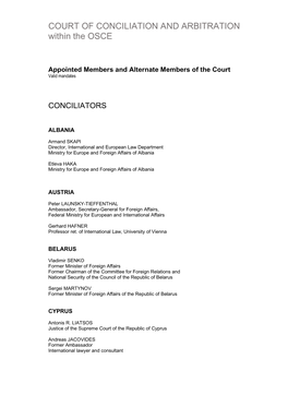 COURT of CONCILIATION and ARBITRATION Within the OSCE