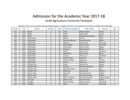Revised Admission List of 2017-18