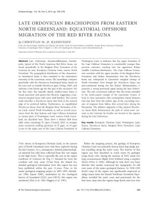 LATE ORDOVICIAN BRACHIOPODS from EASTERN NORTH GREENLAND: EQUATORIAL OFFSHORE MIGRATION of the RED RIVER FAUNA by CHRISTIAN M