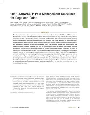 2015 AAHA/AAFP Pain Management Guidelines for Dogs and Cats*