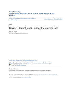 Review: Howard Jones, Printing the Classical Text Julia H