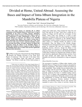 Divided at Home, United Abroad: Assessing the Bases and Impact of Intra-Mbum Integration in the Mambilla Plateau of Nigeria