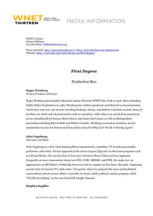 FINAL FIRST DEGREE Production Bios (On Letterhead)