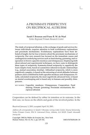 A Proximate Perspective on Reciprocal Altruism