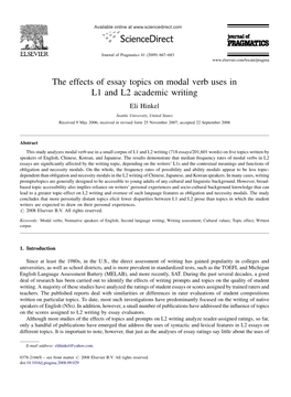 The Effects of Essay Topics on Modal Verb Uses in L1 and L2 Academic