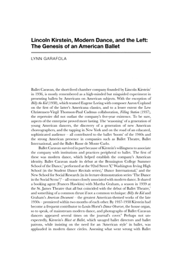 Lincoln Kirstein, Modern Dance, and the Left: the Genesis of an American Ballet