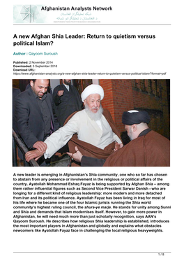 A New Afghan Shia Leader: Return to Quietism Versus Political Islam?