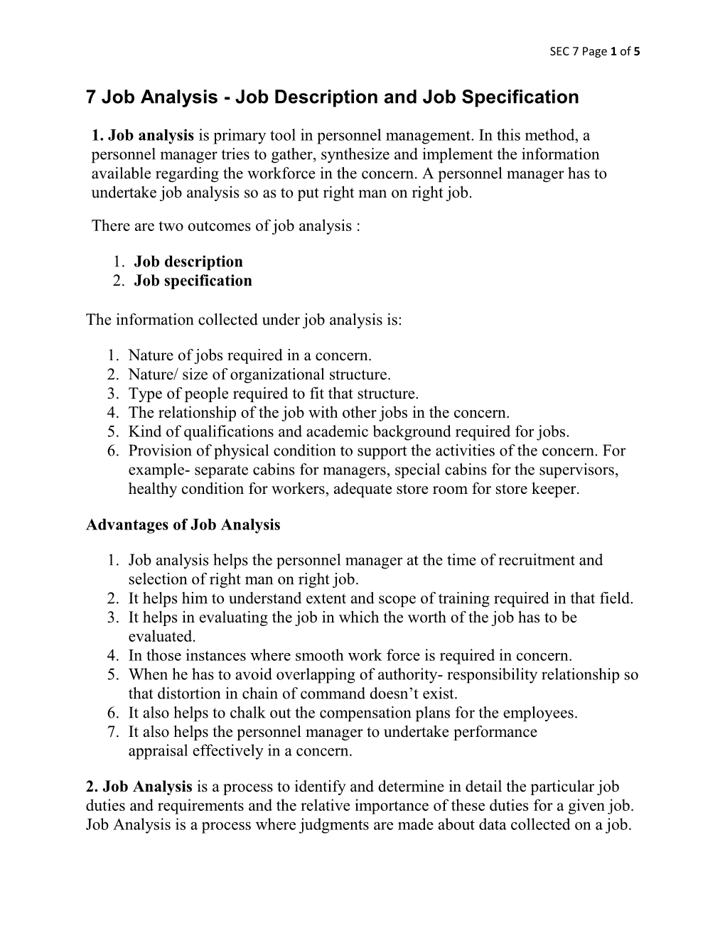 7 Job Analysis - Job Description and Job Specification