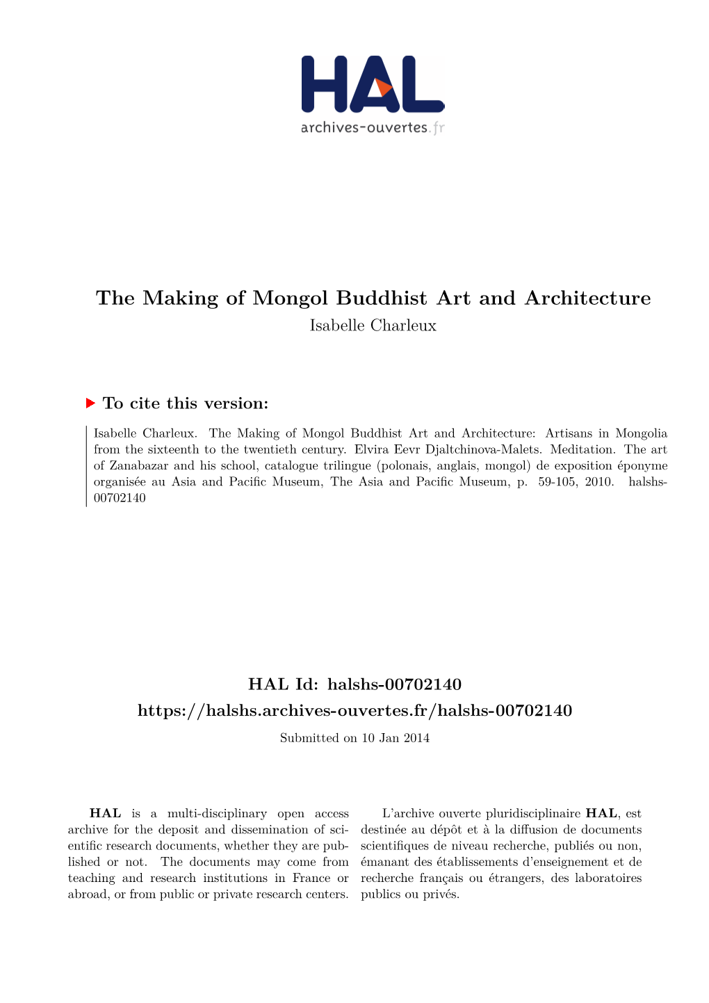 The Making of Mongol Buddhist Art and Architecture Isabelle Charleux