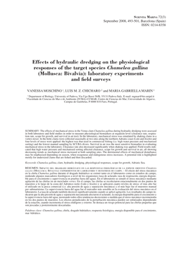 Effects of Hydraulic Dredging on the Physiological Responses of the Target Species Chamelea Gallina (Mollusca: Bivalvia): Laboratory Experiments and Field Surveys