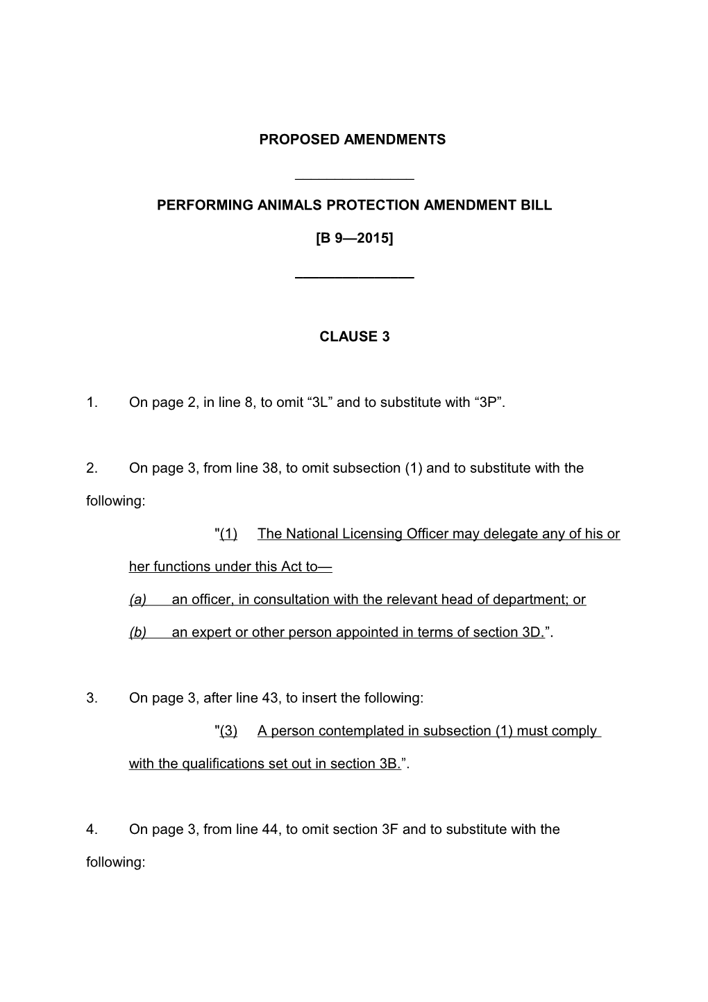 Performing Animals Protection Amendment Bill