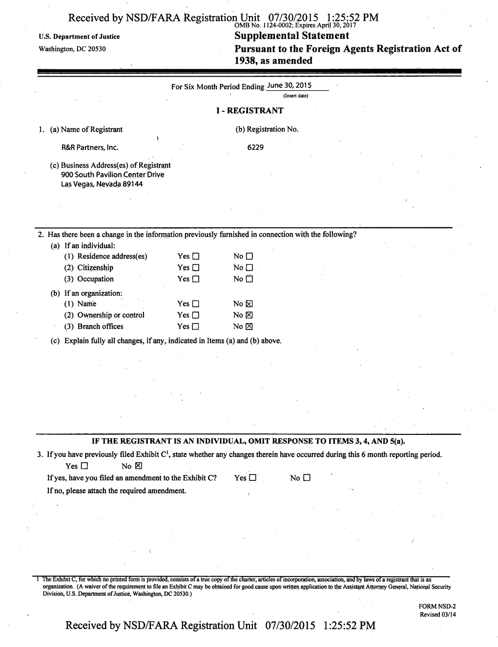 Received by NSD/FARA Registration Unit 07/30/2015 1:25:52 PM U.S