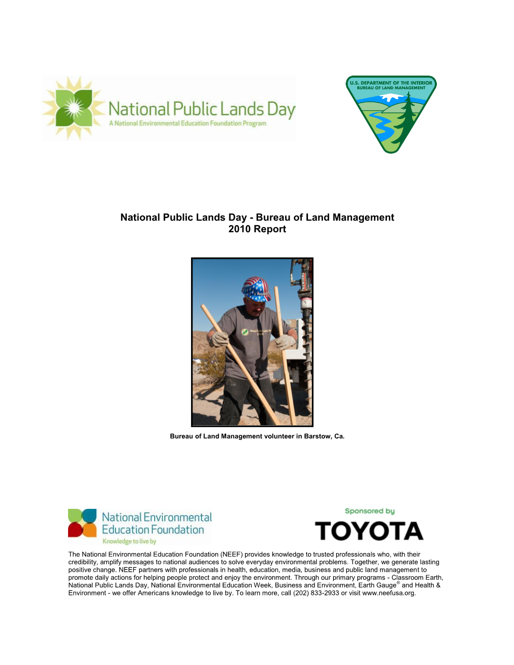 National Public Lands Day - Bureau of Land Management 2010 Report