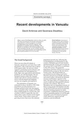 Recent Developments in Vanuatu