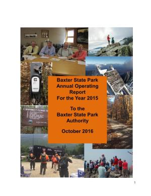 Baxter State Park Annual Operating Report for the Year 2015 to the Baxter State Park Authority October 2016