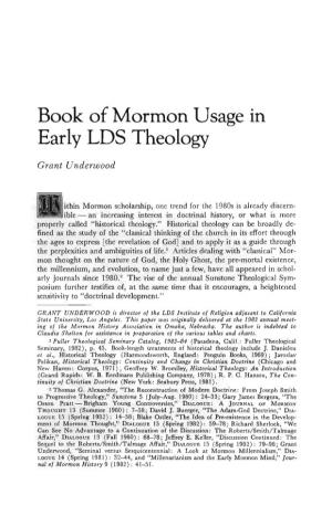 Book of Mormon Usage in Early LDS Theology
