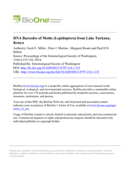 DNA Barcodes of Moths (Lepidoptera) from Lake Turkana, Kenya Author(S): Scott E
