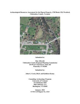 Archaeological Resources Assessment for the Pigeon Property, 1705 Route 128, Westford, Chittenden, County, Vermont