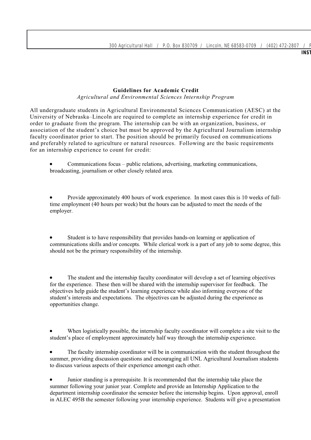 Guidelines for Academic Credit