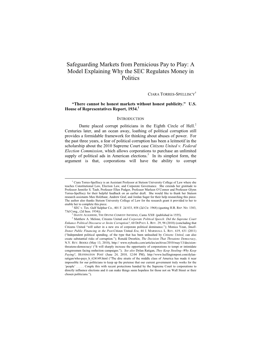 Safeguarding Markets from Pernicious Pay to Play: a Model Explaining Why the SEC Regulates Money in Politics