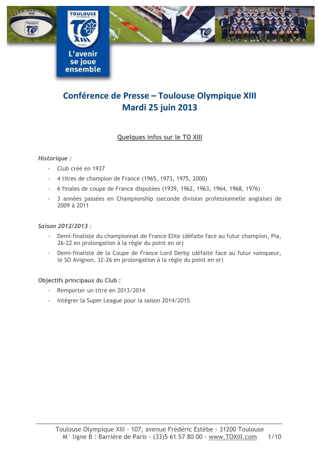 Dossier Conférence De Presse to XIII