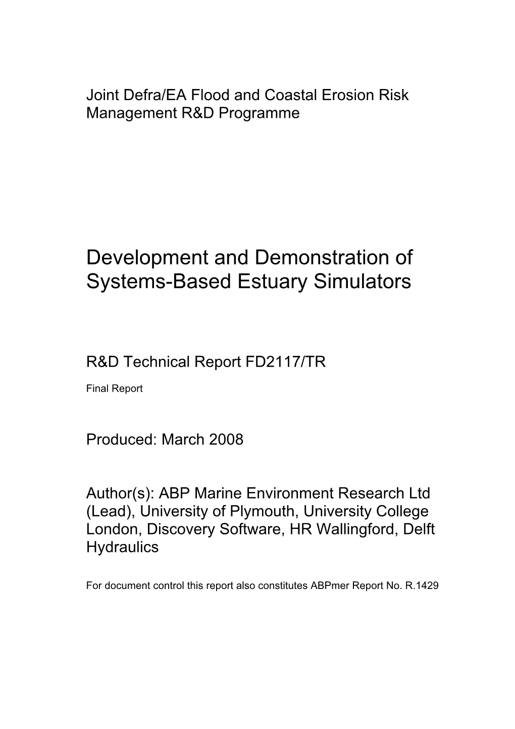 R&D Technical Report FD2117/TR