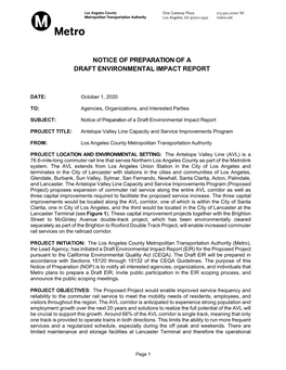 Notice of Preparation of a Draft Environmental Impact Report