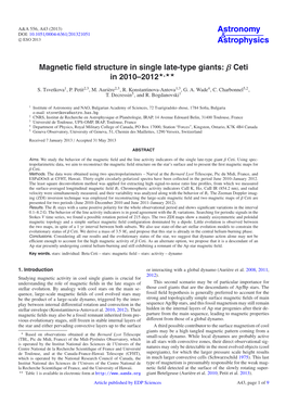 Magnetic Field Structure in Single Late-Type Giants: Β Ceti in 2010