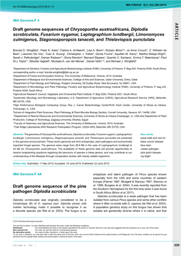 AR TICLE Draft Genome Sequence of the Pine Pathogen Diplodia